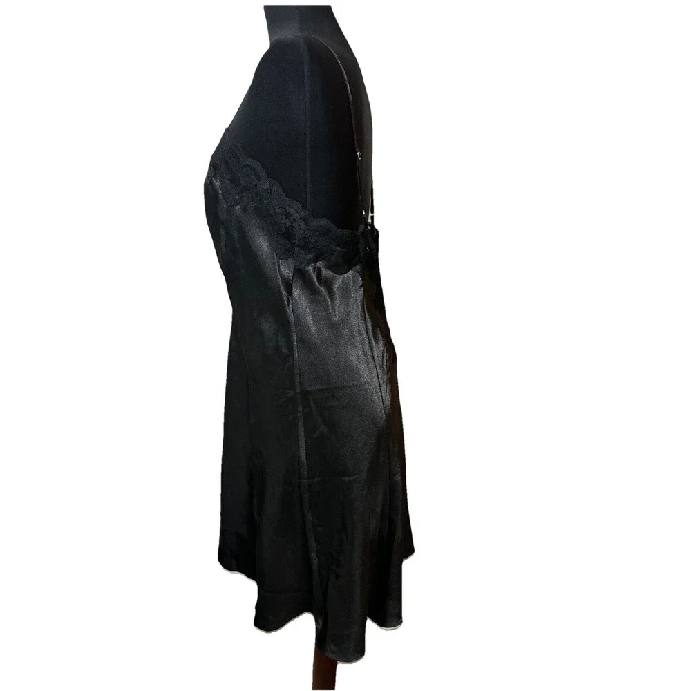 VTG Fredericks of Hollywood Nightie Y2K Nightgown Slip Dress Black Shiny Goth 1X